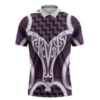 Aotearoa Atua Tangaroa Personalised Zipper Polo Shirt God Of The Sea Maori Whale Tail Purple
