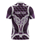 Aotearoa Atua Tangaroa Personalised Zipper Polo Shirt God Of The Sea Maori Whale Tail Purple