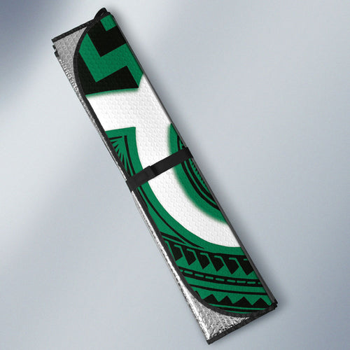 Aotearoa Atua Tangaroa Personalised Auto Sun Shade God Of The Sea Maori Whale Tail Green