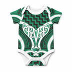Aotearoa Atua Tangaroa Personalised Baby Onesie God Of The Sea Maori Whale Tail Green