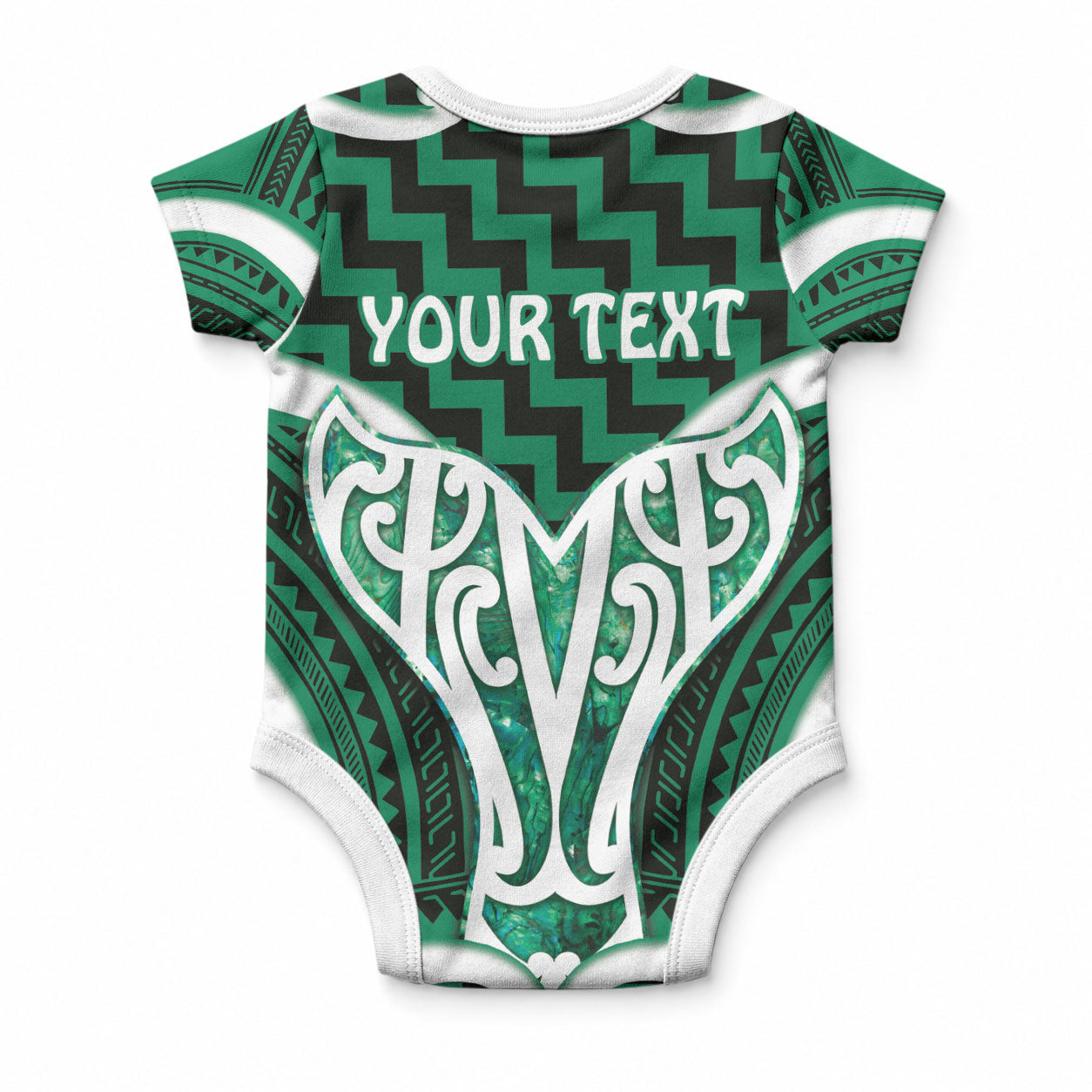 Aotearoa Atua Tangaroa Personalised Baby Onesie God Of The Sea Maori Whale Tail Green