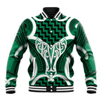 Aotearoa Atua Tangaroa Personalised Baseball Jacket God Of The Sea Maori Whale Tail Green