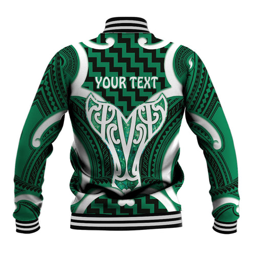 Aotearoa Atua Tangaroa Personalised Baseball Jacket God Of The Sea Maori Whale Tail Green