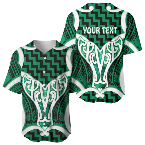 Aotearoa Atua Tangaroa Personalised Baseball Jersey God Of The Sea Maori Whale Tail Green