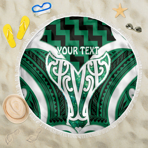 Aotearoa Atua Tangaroa Personalised Beach Blanket God Of The Sea Maori Whale Tail Green