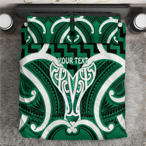 Aotearoa Atua Tangaroa Personalised Bedding Set God Of The Sea Maori Whale Tail Green