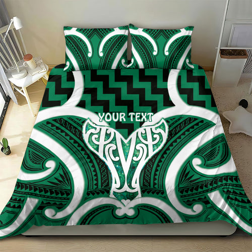 Aotearoa Atua Tangaroa Personalised Bedding Set God Of The Sea Maori Whale Tail Green