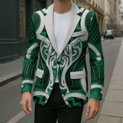 Aotearoa Atua Tangaroa Personalised Blazer God Of The Sea Maori Whale Tail Green