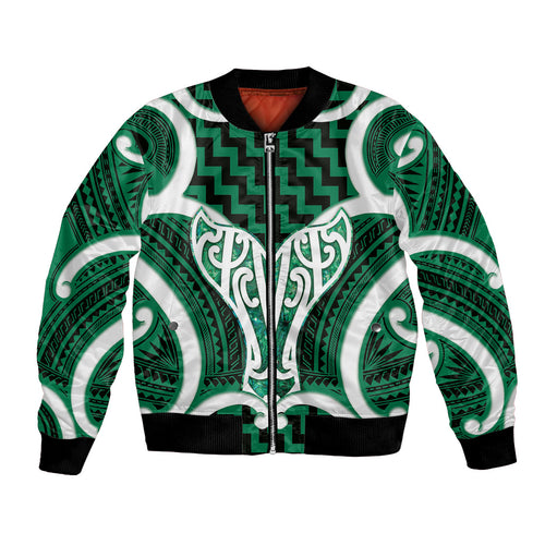 Aotearoa Atua Tangaroa Personalised Bomber Jacket God Of The Sea Maori Whale Tail Green