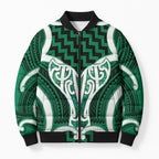Aotearoa Atua Tangaroa Personalised Bomber Puffer Jacket God Of The Sea Maori Whale Tail Green