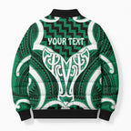 Aotearoa Atua Tangaroa Personalised Bomber Puffer Jacket God Of The Sea Maori Whale Tail Green