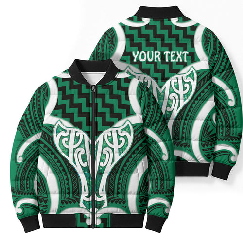Aotearoa Atua Tangaroa Personalised Bomber Puffer Jacket God Of The Sea Maori Whale Tail Green