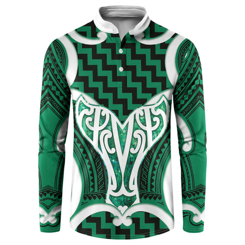 Aotearoa Atua Tangaroa Personalised Button Sweatshirt God Of The Sea Maori Whale Tail Green