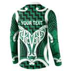 Aotearoa Atua Tangaroa Personalised Button Sweatshirt God Of The Sea Maori Whale Tail Green