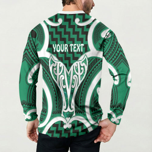 Aotearoa Atua Tangaroa Personalised Button Sweatshirt God Of The Sea Maori Whale Tail Green