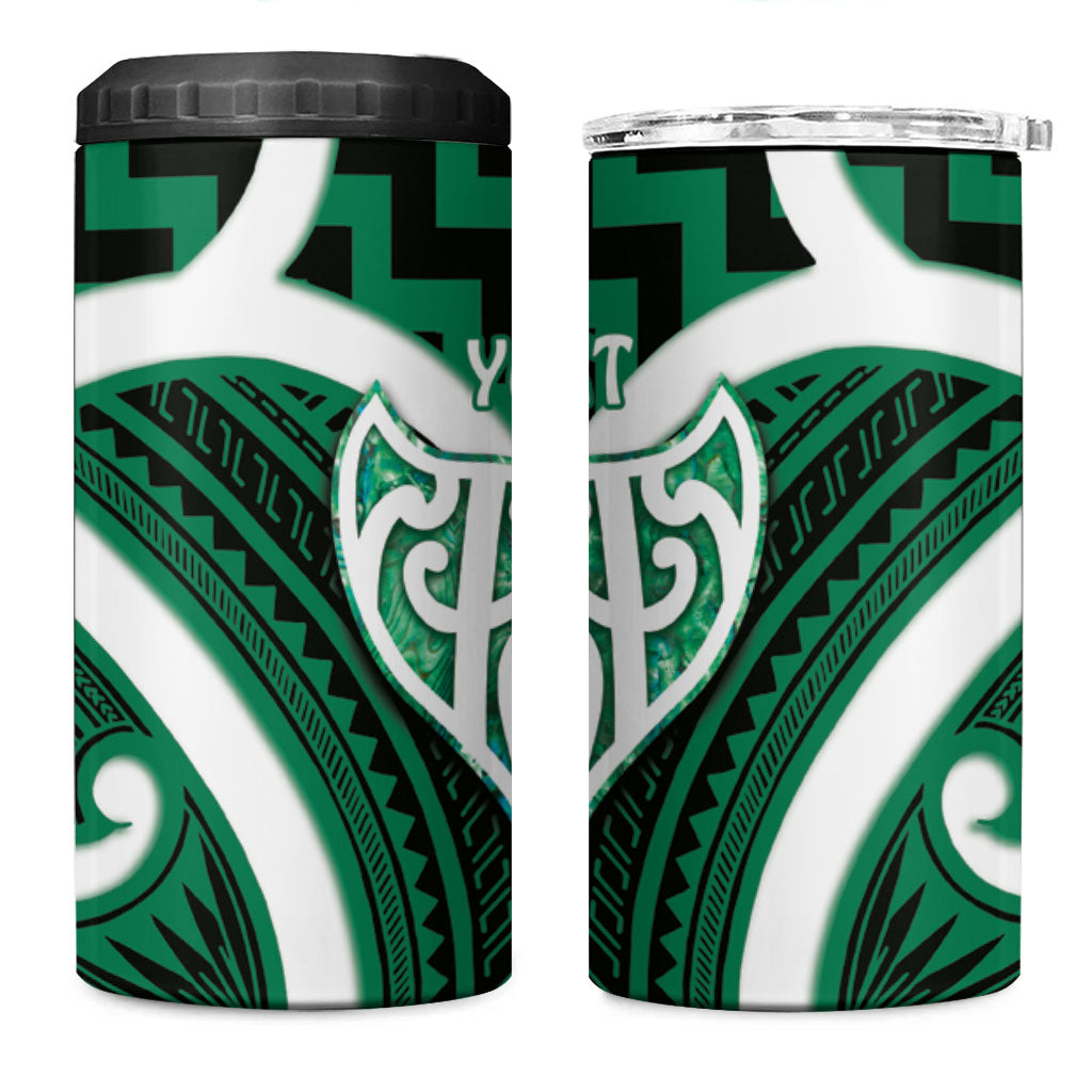 Aotearoa Atua Tangaroa Personalised 4 in 1 Can Cooler Tumbler God Of The Sea Maori Whale Tail Green