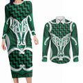 Aotearoa Atua Tangaroa Personalised Couples Matching Long Sleeve Bodycon Dress and Long Sleeve Button Shirt God Of The Sea Maori Whale Tail Green