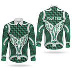 Aotearoa Atua Tangaroa Personalised Couples Matching Long Sleeve Bodycon Dress and Long Sleeve Button Shirt God Of The Sea Maori Whale Tail Green