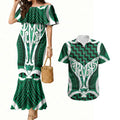 Aotearoa Atua Tangaroa Personalised Couples Matching Mermaid Dress and Hawaiian Shirt God Of The Sea Maori Whale Tail Green