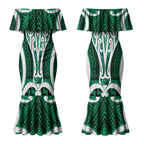 Aotearoa Atua Tangaroa Personalised Couples Matching Mermaid Dress and Hawaiian Shirt God Of The Sea Maori Whale Tail Green