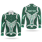 Aotearoa Atua Tangaroa Personalised Couples Matching Off Shoulder Maxi Dress and Long Sleeve Button Shirt God Of The Sea Maori Whale Tail Green