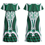 Aotearoa Atua Tangaroa Personalised Couples Matching Off Shoulder Maxi Dress and Long Sleeve Button Shirt God Of The Sea Maori Whale Tail Green