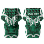 Aotearoa Atua Tangaroa Personalised Couples Matching Off Shoulder Short Dress and Hawaiian Shirt God Of The Sea Maori Whale Tail Green