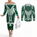 Aotearoa Atua Tangaroa Personalised Couples Matching Off The Shoulder Long Sleeve Dress and Long Sleeve Button Shirt God Of The Sea Maori Whale Tail Green