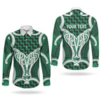 Aotearoa Atua Tangaroa Personalised Couples Matching Off The Shoulder Long Sleeve Dress and Long Sleeve Button Shirt God Of The Sea Maori Whale Tail Green