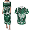 Aotearoa Atua Tangaroa Personalised Couples Matching Puletasi and Hawaiian Shirt God Of The Sea Maori Whale Tail Green