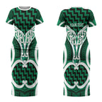 Aotearoa Atua Tangaroa Personalised Couples Matching Short Sleeve Bodycon Dress and Hawaiian Shirt God Of The Sea Maori Whale Tail Green