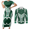Aotearoa Atua Tangaroa Personalised Couples Matching Short Sleeve Bodycon Dress and Long Sleeve Button Shirt God Of The Sea Maori Whale Tail Green