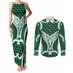 Aotearoa Atua Tangaroa Personalised Couples Matching Tank Maxi Dress and Long Sleeve Button Shirt God Of The Sea Maori Whale Tail Green
