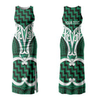 Aotearoa Atua Tangaroa Personalised Couples Matching Tank Maxi Dress and Long Sleeve Button Shirt God Of The Sea Maori Whale Tail Green