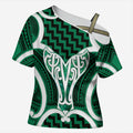 Aotearoa Atua Tangaroa Personalised Cross Shoulder Shirt God Of The Sea Maori Whale Tail Green