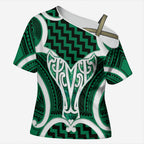 Aotearoa Atua Tangaroa Personalised Cross Shoulder Shirt God Of The Sea Maori Whale Tail Green