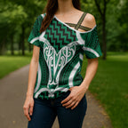Aotearoa Atua Tangaroa Personalised Cross Shoulder Shirt God Of The Sea Maori Whale Tail Green