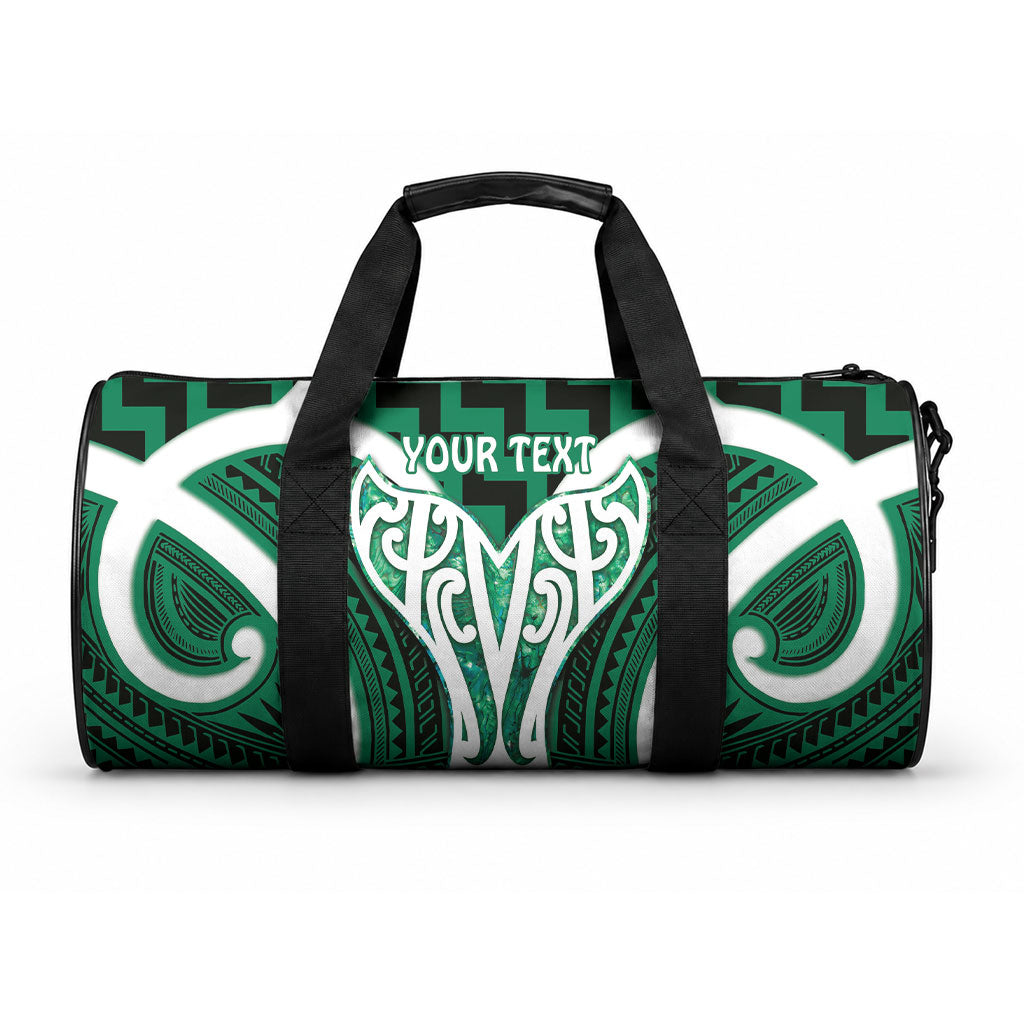 Aotearoa Atua Tangaroa Personalised Duffle Bag God Of The Sea Maori Whale Tail Green