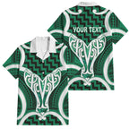 Aotearoa Atua Tangaroa Personalised Family Matching Off Shoulder Maxi Dress and Hawaiian Shirt God Of The Sea Maori Whale Tail Green