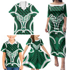 Aotearoa Atua Tangaroa Personalised Family Matching Puletasi and Hawaiian Shirt God Of The Sea Maori Whale Tail Green