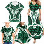 Aotearoa Atua Tangaroa Personalised Family Matching Summer Maxi Dress and Hawaiian Shirt God Of The Sea Maori Whale Tail Green