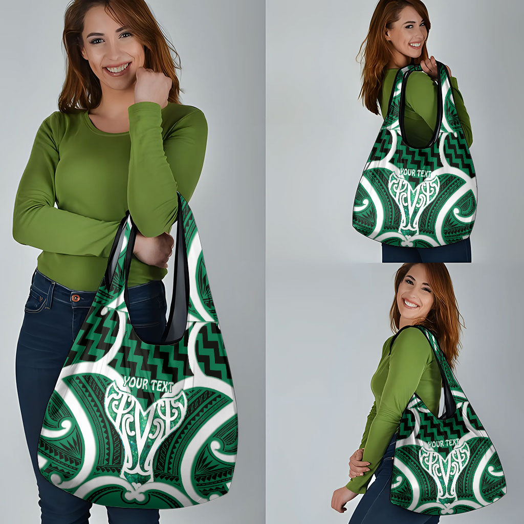 Aotearoa Atua Tangaroa Personalised Grocery Bag God Of The Sea Maori Whale Tail Green