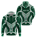 Aotearoa Atua Tangaroa Personalised Hoodie God Of The Sea Maori Whale Tail Green