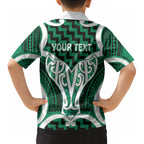 Aotearoa Atua Tangaroa Personalised Kid Hawaiian Shirt God Of The Sea Maori Whale Tail Green