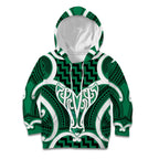 Aotearoa Atua Tangaroa Personalised Kid Hoodie God Of The Sea Maori Whale Tail Green