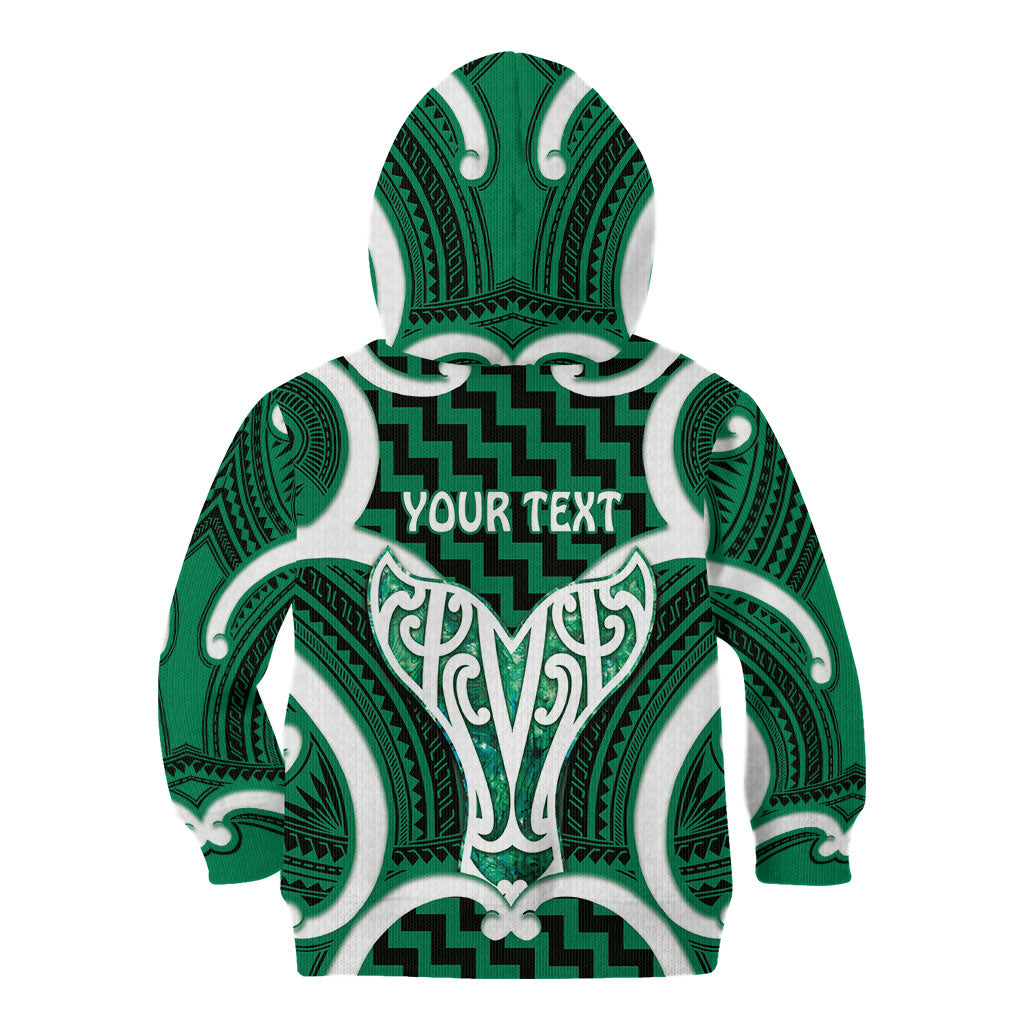 Aotearoa Atua Tangaroa Personalised Kid Hoodie God Of The Sea Maori Whale Tail Green