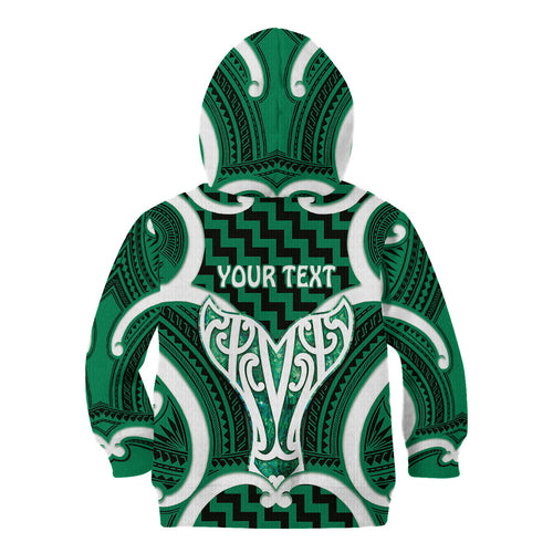 Aotearoa Atua Tangaroa Personalised Kid Hoodie God Of The Sea Maori Whale Tail Green