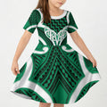 Aotearoa Atua Tangaroa Personalised Kid Short Sleeve Dress God Of The Sea Maori Whale Tail Green