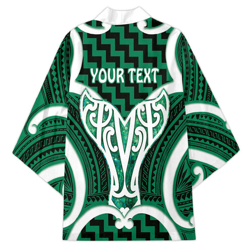 Aotearoa Atua Tangaroa Personalised Kimono God Of The Sea Maori Whale Tail Green