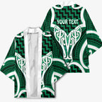 Aotearoa Atua Tangaroa Personalised Kimono God Of The Sea Maori Whale Tail Green
